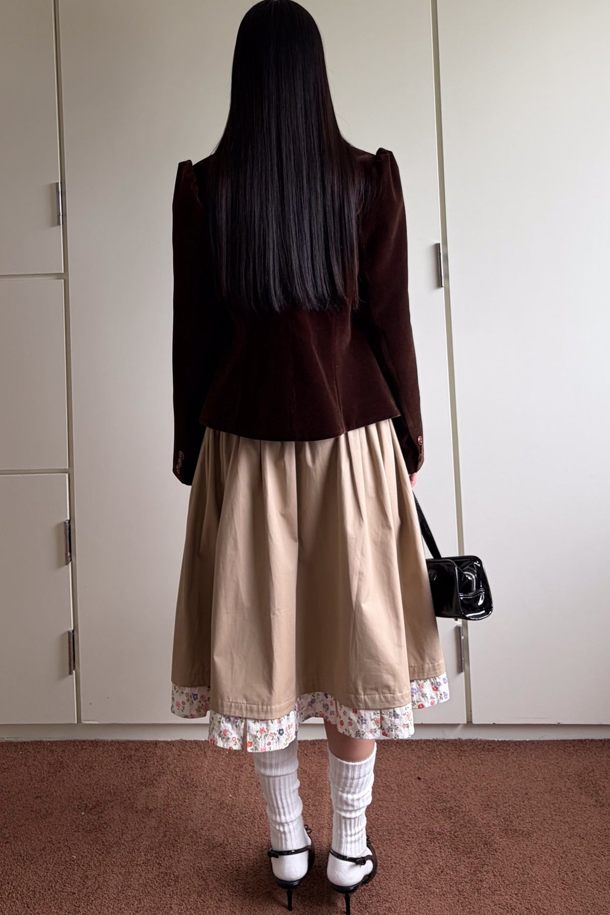 Brown Notch Lapel Puff Sleeve Blazer
