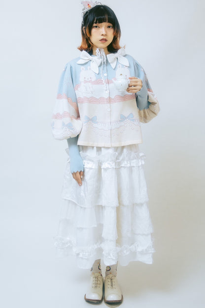 Cardigan a maglia con fiocco e coniglio