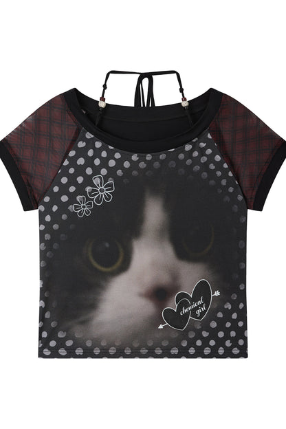 Cat Print Short Sleeve Top