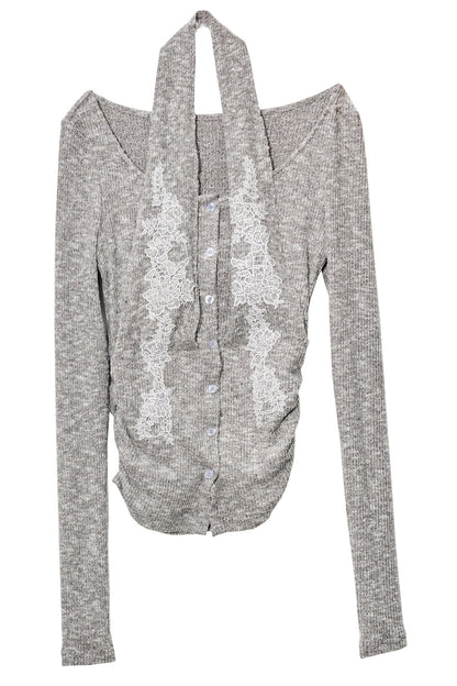 Lace Applique Halter Knit T-Shirt