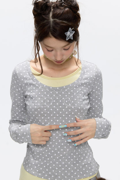 Polka Dot Layered-Look Blouse