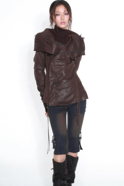 Spliced Fur Collar Scimitar Sleeve Top
