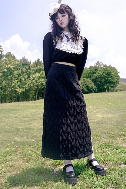 Heart Jacquard Slit Skirt