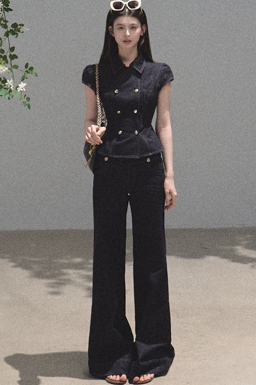 Retro Denim Waist-Cinching Dress Set-Up
