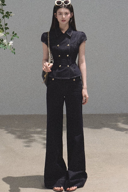 Retro Denim Waist-Cinching Dress Set-Up