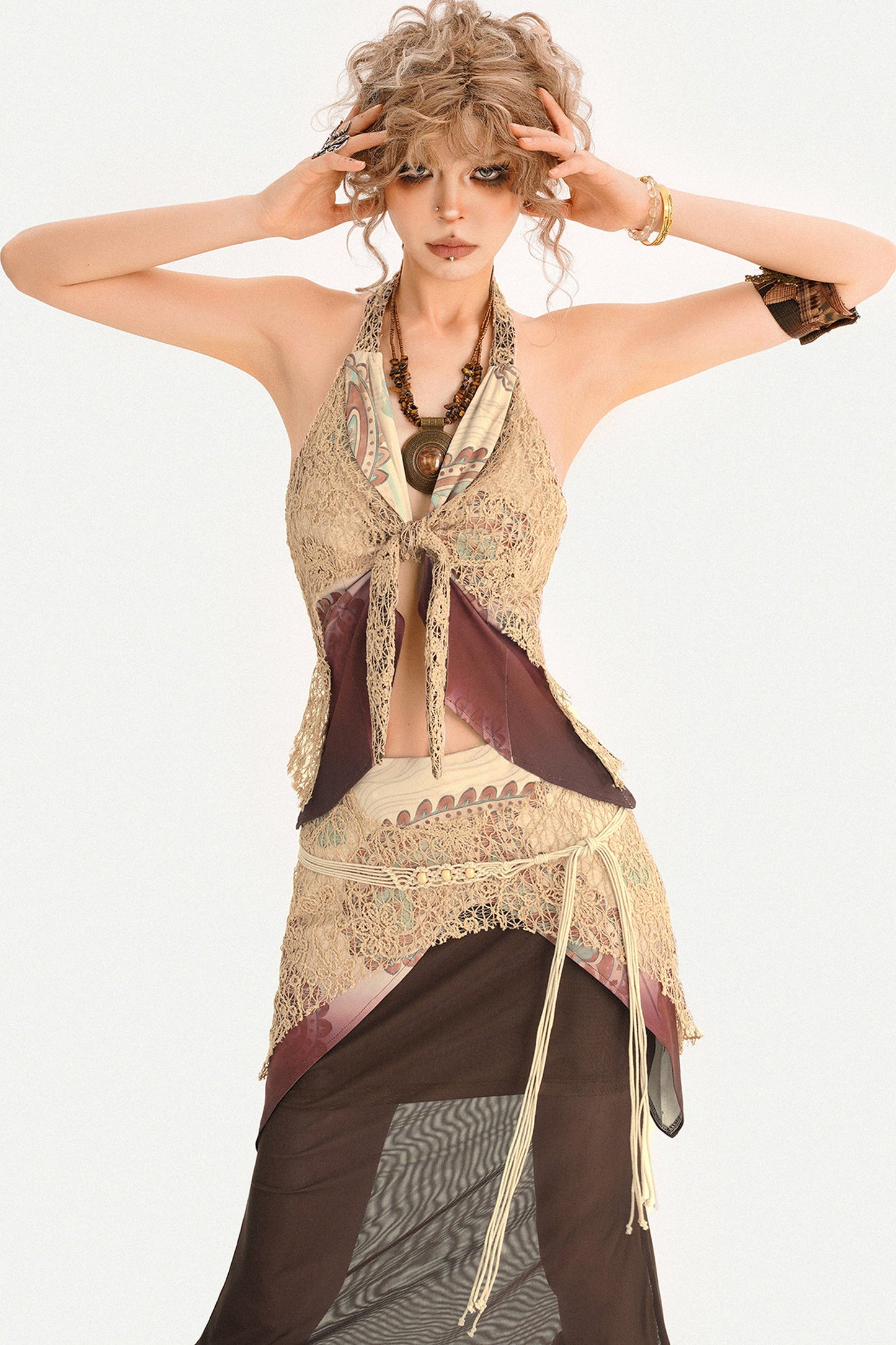 Bohemian Halter Vest And Layered Lace Maxi Set-Up