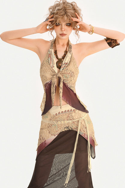 Bohemian Halter Vest And Layered Lace Maxi Set-Up