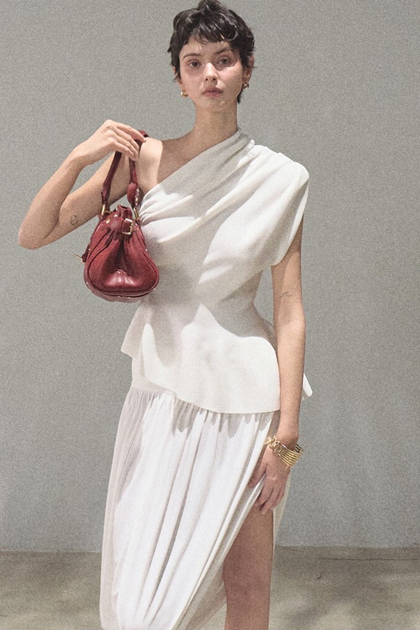 Irregular High-Waisted Slit Skirt