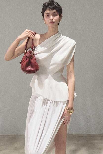 Irregular High-Waisted Slit Skirt