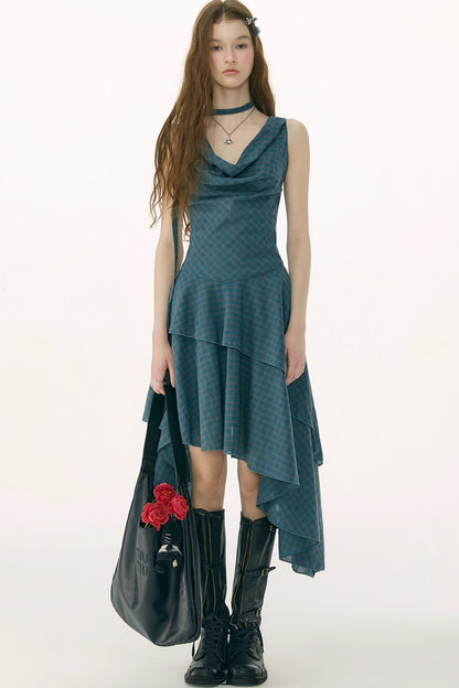 Dark Blue Plaid Swing Dress