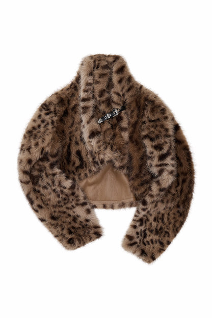 Belted Long Sleeve Leopard Fur Coat