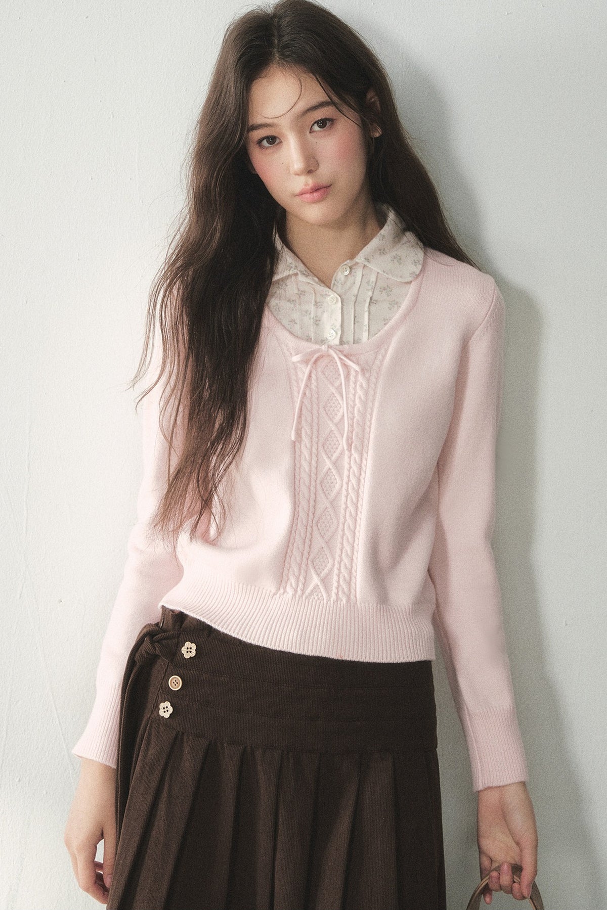 Floral Collar Tie Sweater