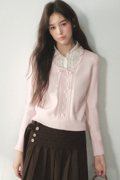 Floral Collar Tie Sweater