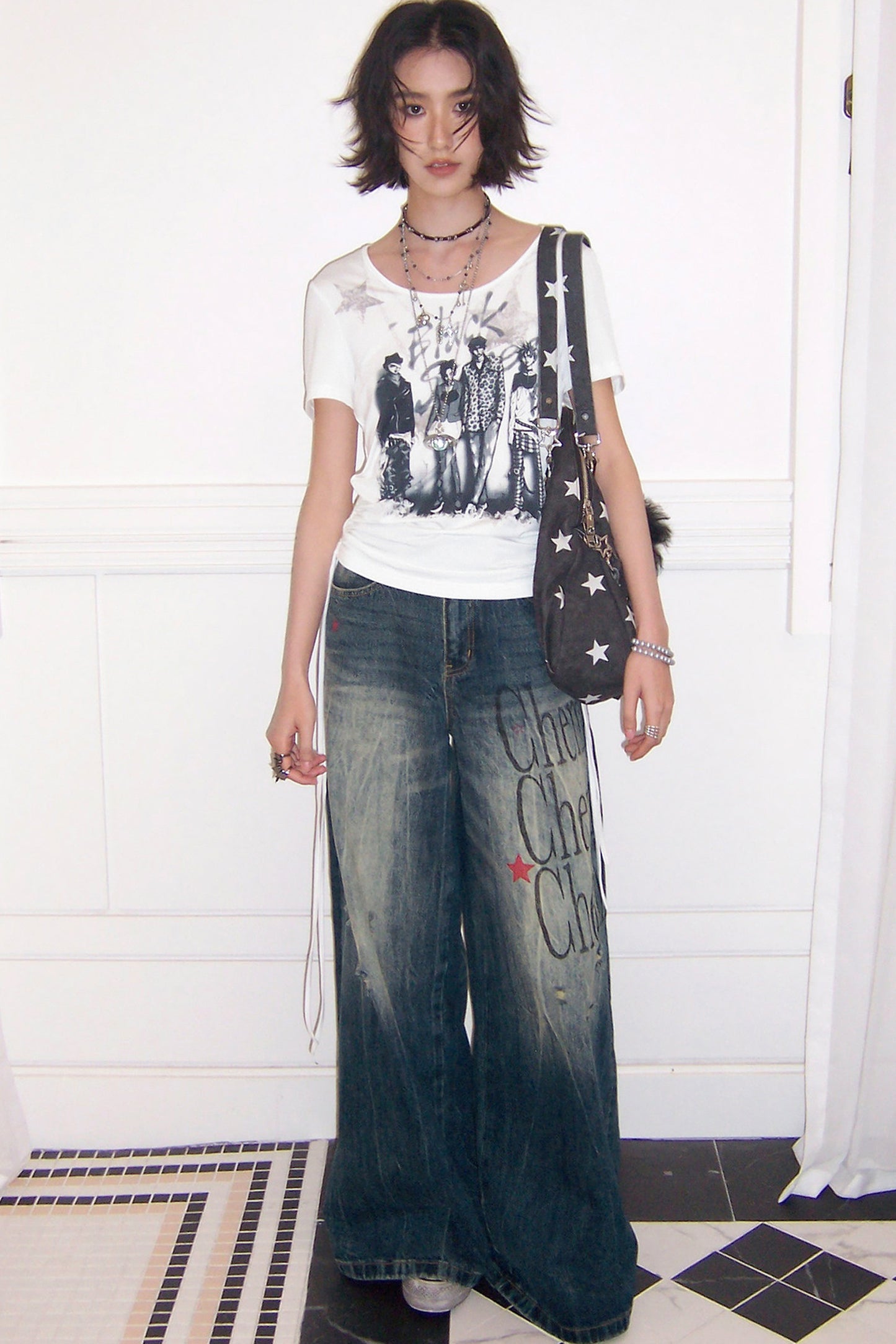 Portrait Print Drawstring Top