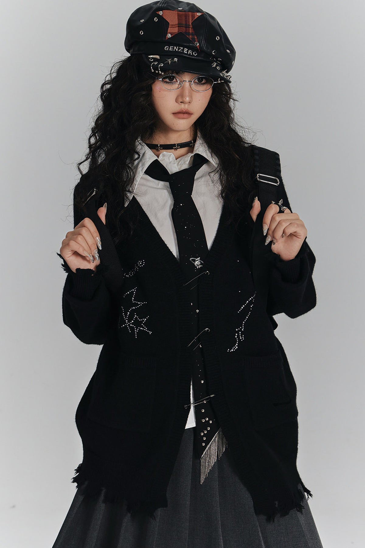 Irregular Ripped Pin V-Neck Knitted Cardigan