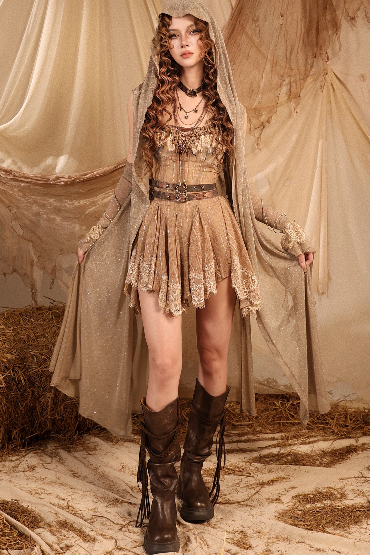 Retro Lace Strap Dress Set-Up