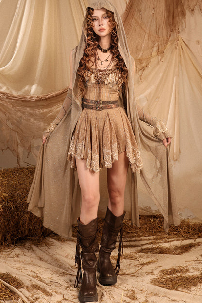 Retro Lace Strap Dress Set-Up