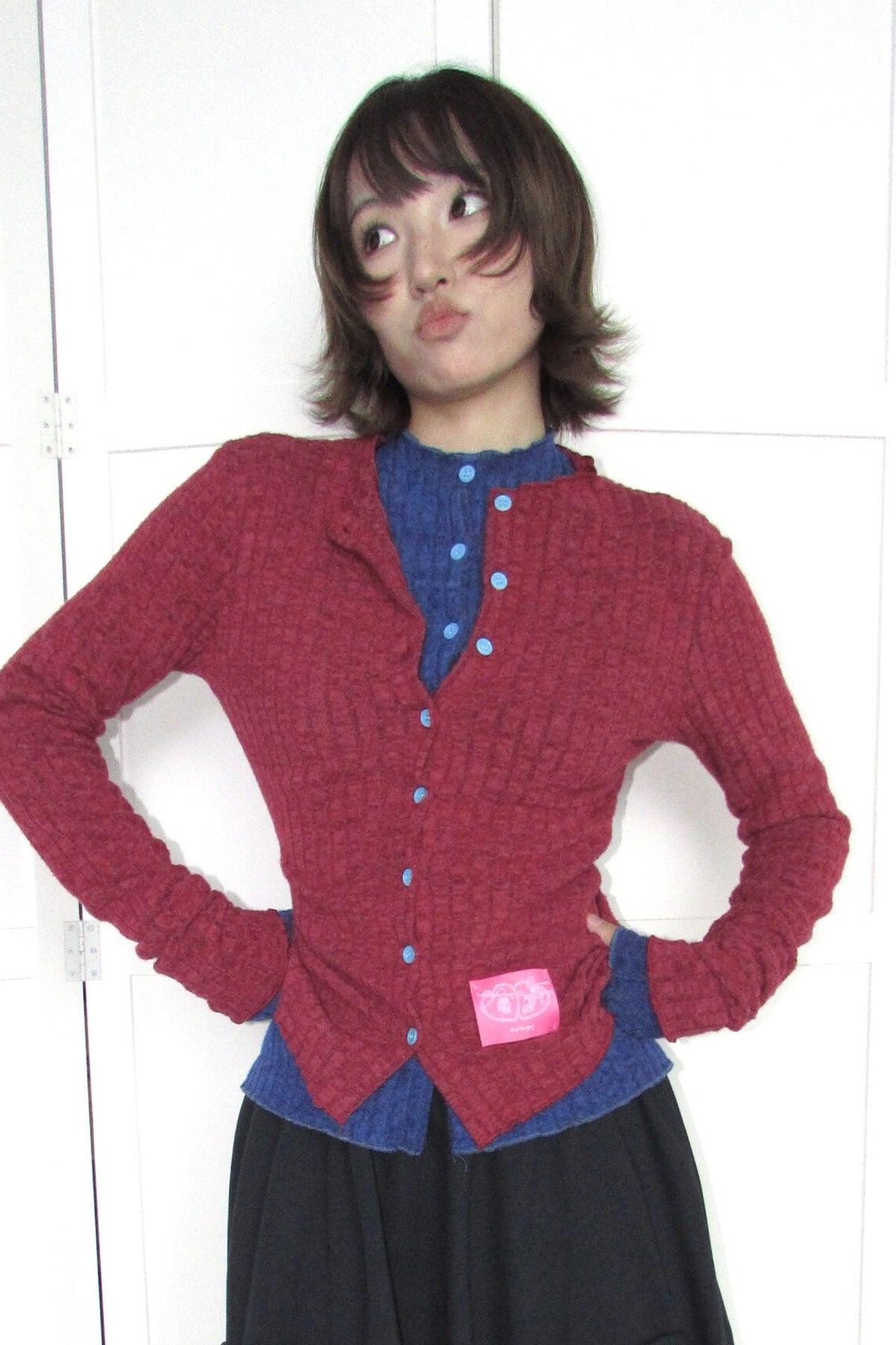 Candy-Colored Ribbed Versatile Button-Up Top