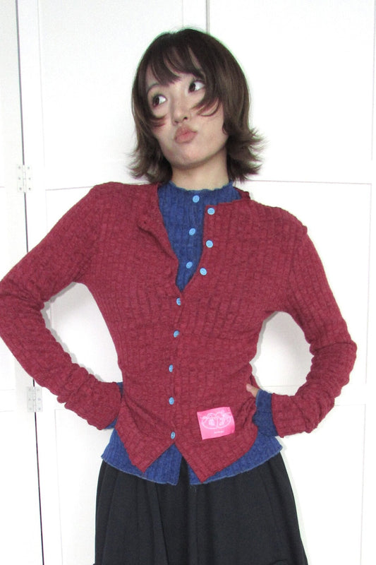 Candy-Colored Ribbed Versatile Button-Up Top