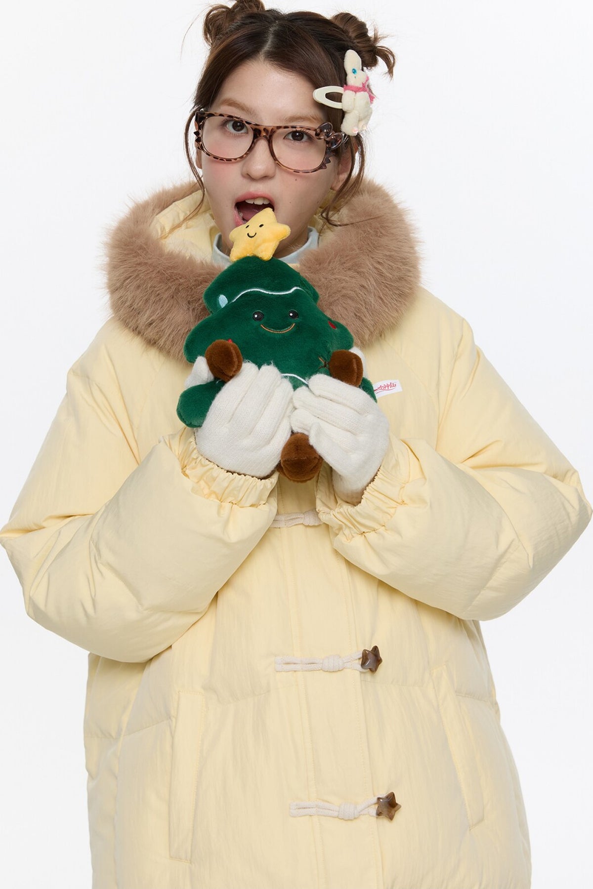 Cream Yellow Horn Button Down Coat