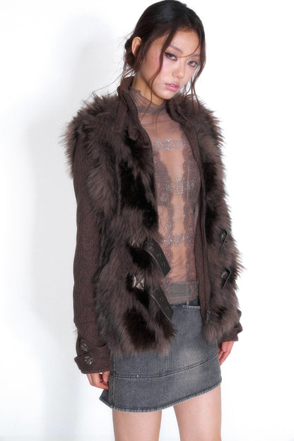 Plüschjacke mit Stehkragen und zwei Schnallen