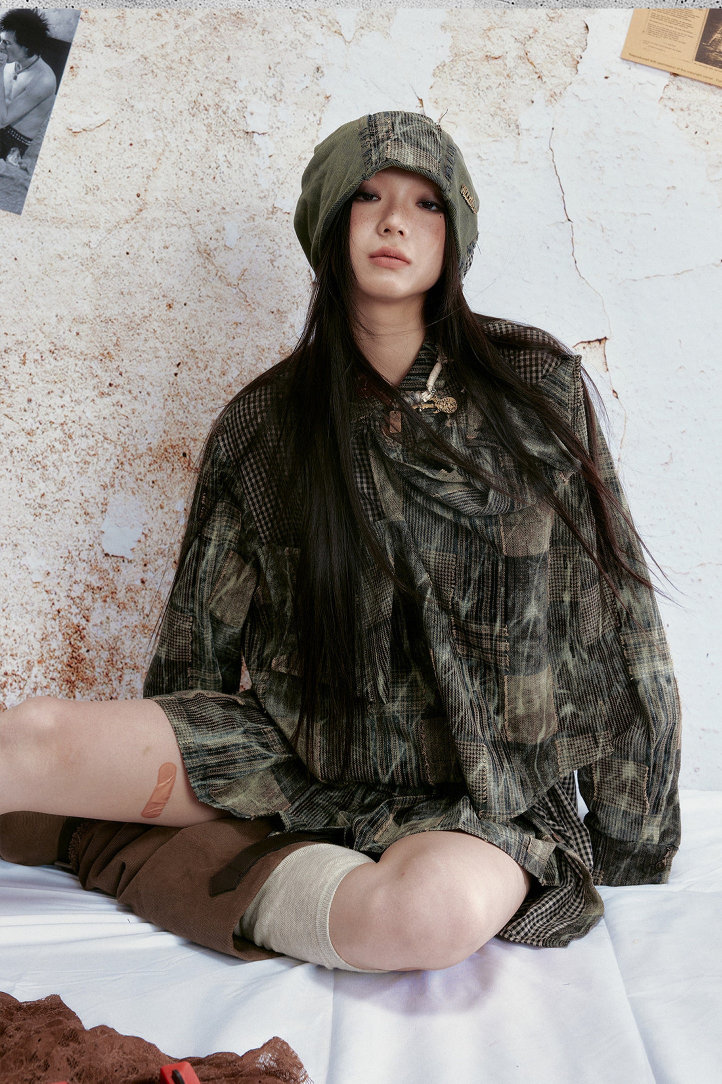 Blusa vintage effetto tie-dye a quadri