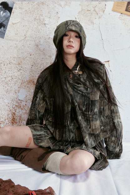 Blusa vintage effetto tie-dye a quadri