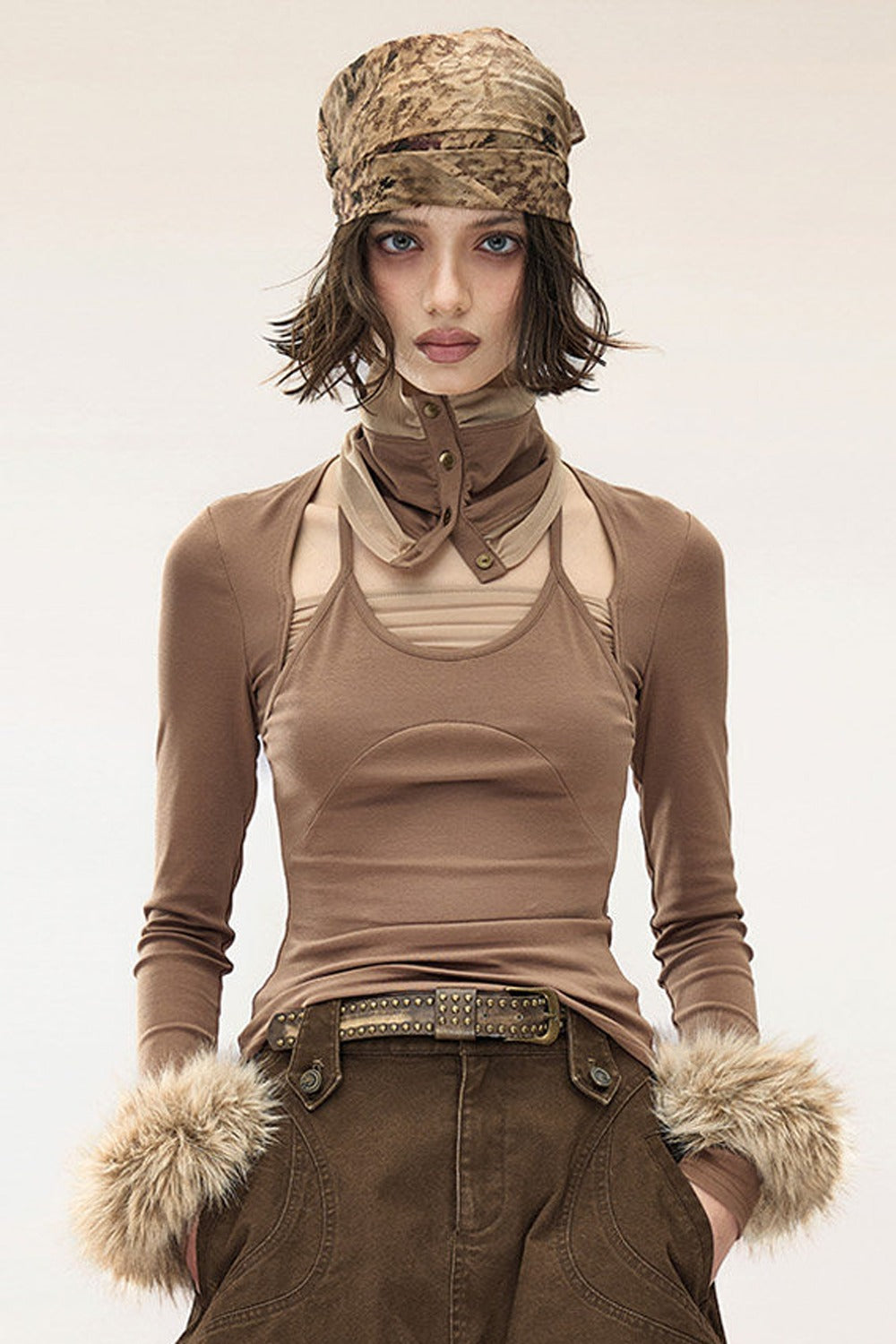 Detachable Neck Layered Mesh T-Shirt