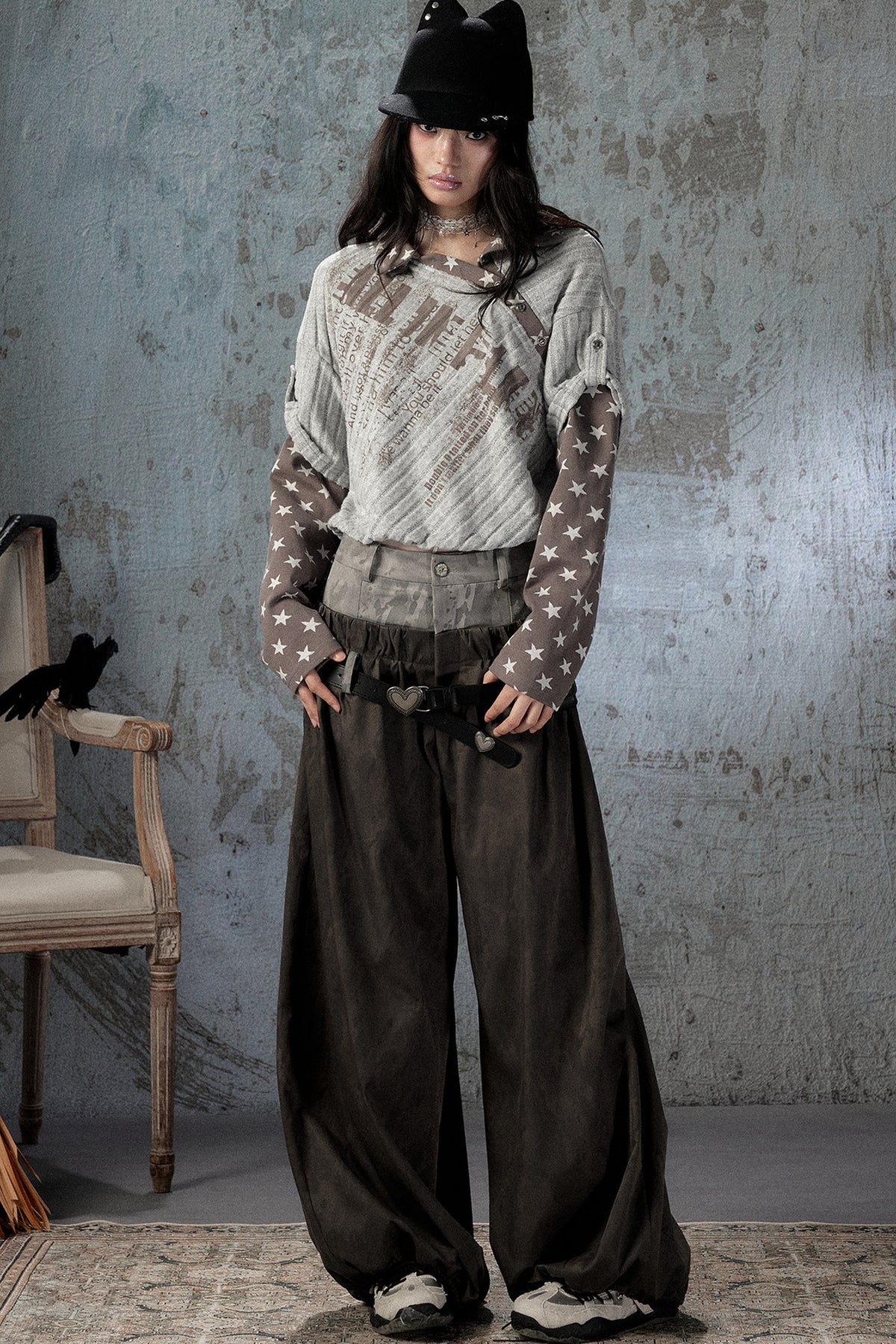 Asymmetrical Star Patchwork Long-Sleeve T-Shirt