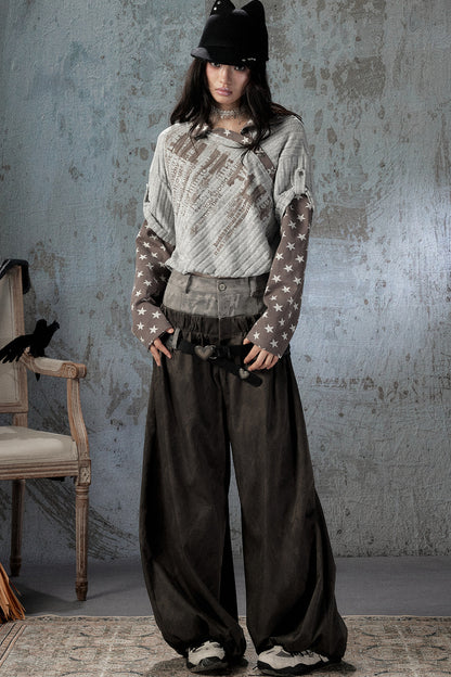Asymmetrical Star Patchwork Long-Sleeve T-Shirt