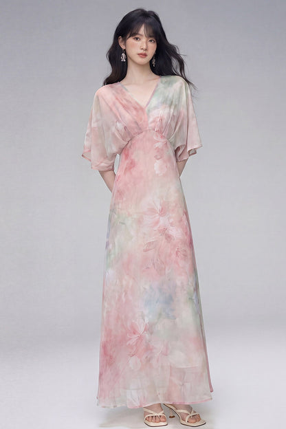 Pink Lotus Gradient Floral Dress