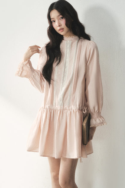 Lace High Collar Ruffle Dress