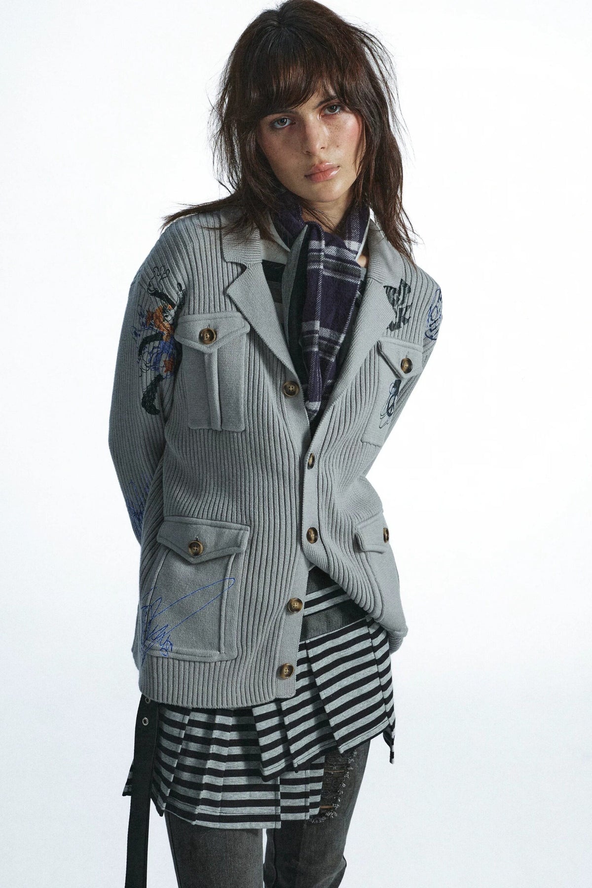 Distressed Graffiti Deconstructed Patch Pocket Cardigan