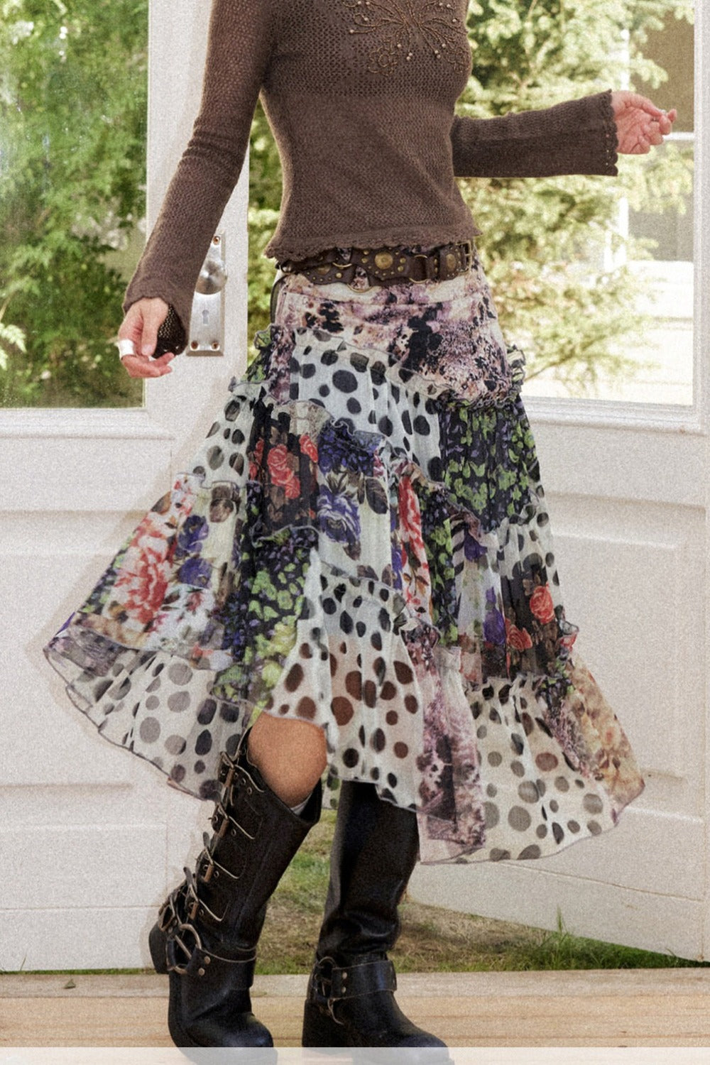 Vintage Floral Patchwork Irregular Skirt