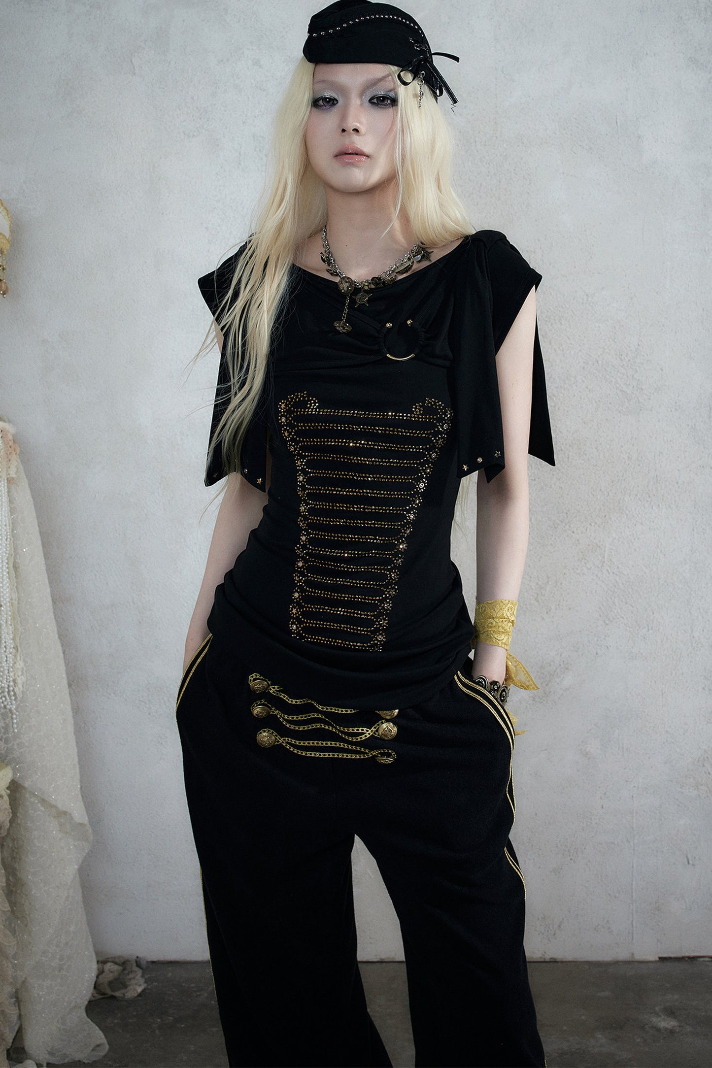 Rhinestone Corset Short-Sleeve Knit Dress