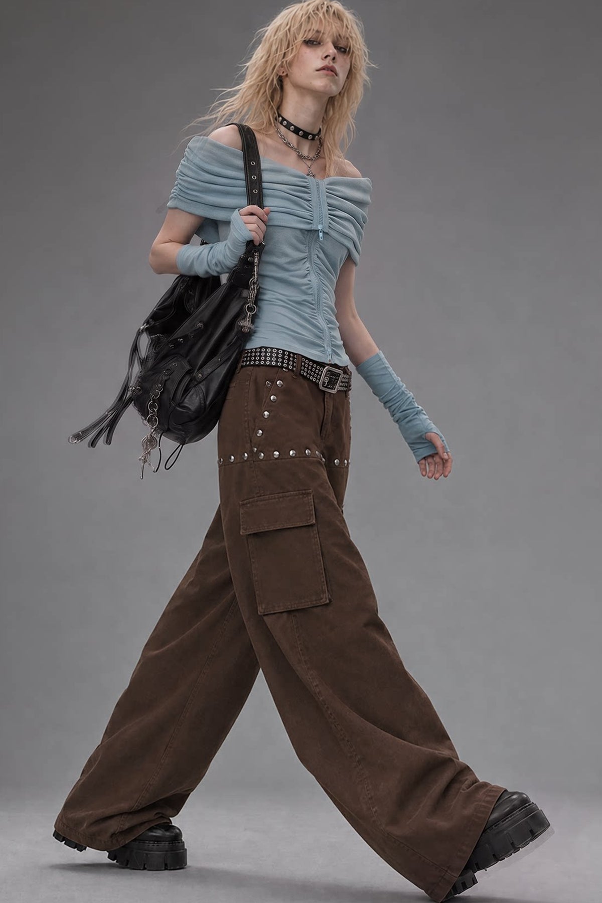 Off-Shoulder Pleated Knit Top