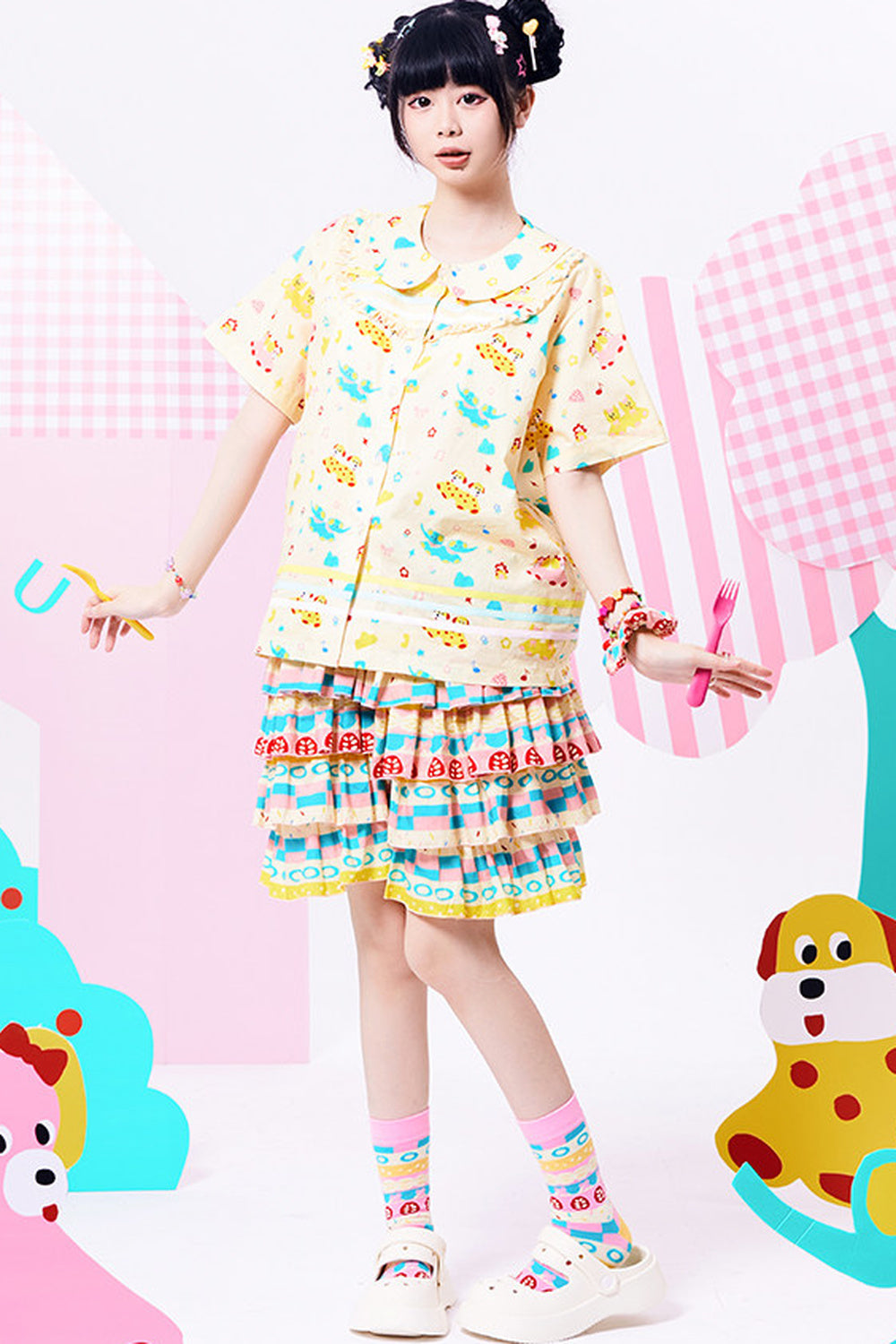 Original Three-Color Ribbon Print Blouse