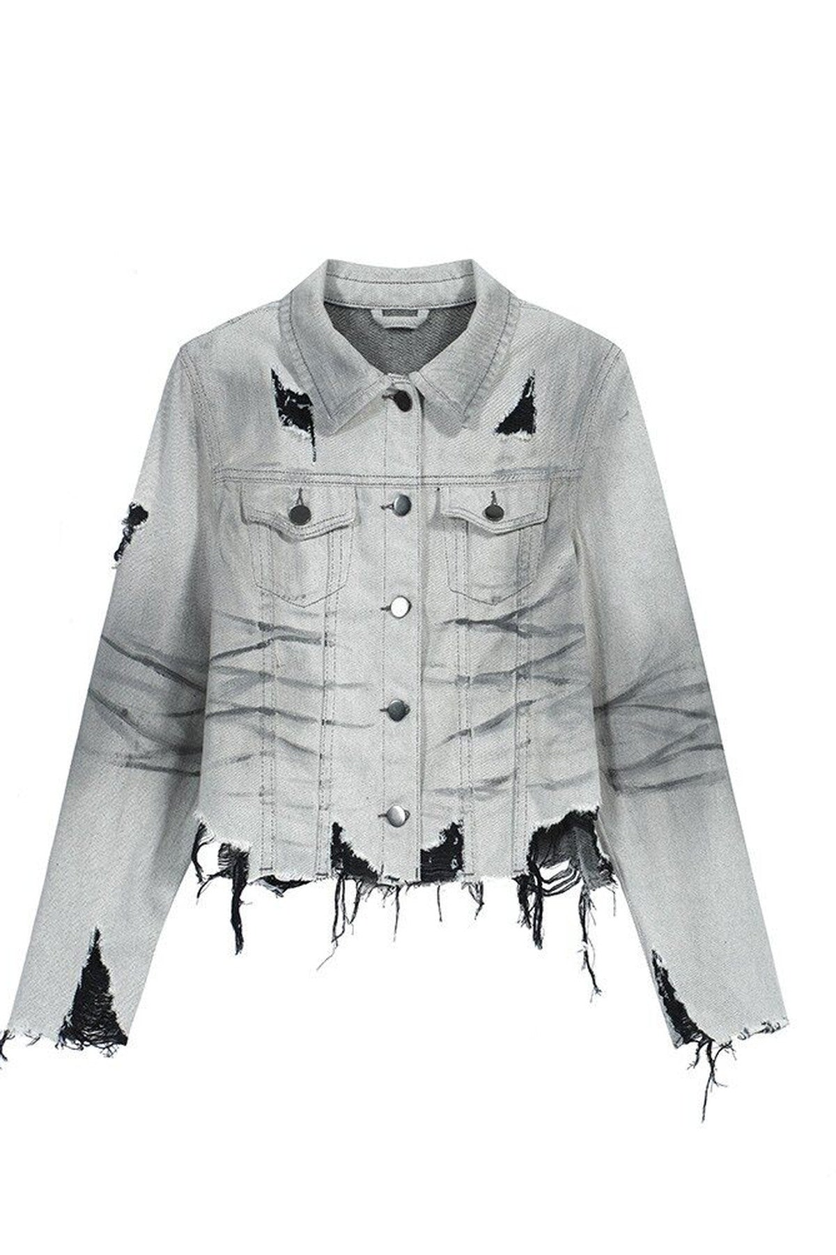 Punk Grunge Distressed Denim Jacket and Jeans Set-Up