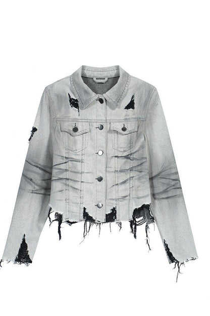 Punk Grunge Distressed Denim Jacket and Jeans Set-Up