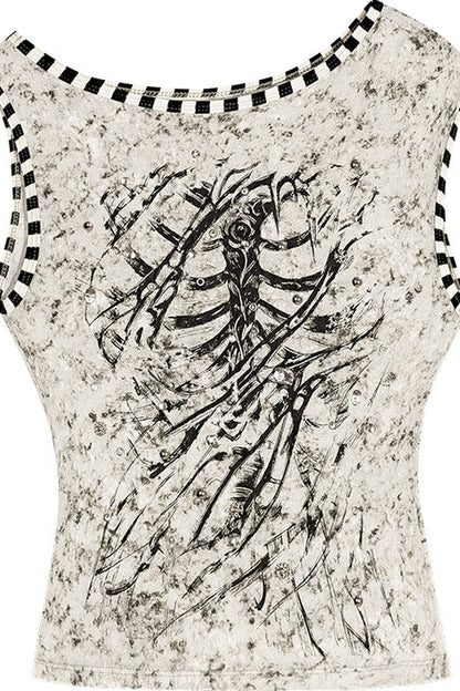 Skeleton Print Ribbed Crop Top and Tie Skirt Set-Up