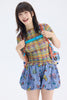 Top vintage a maniche corte in rete colorata a quadri