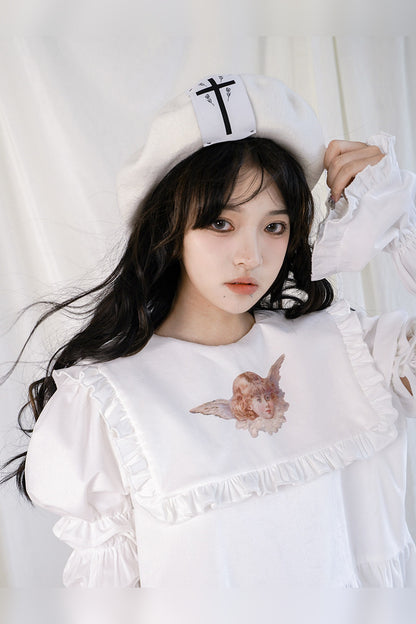 십자가 장미 울 베레모