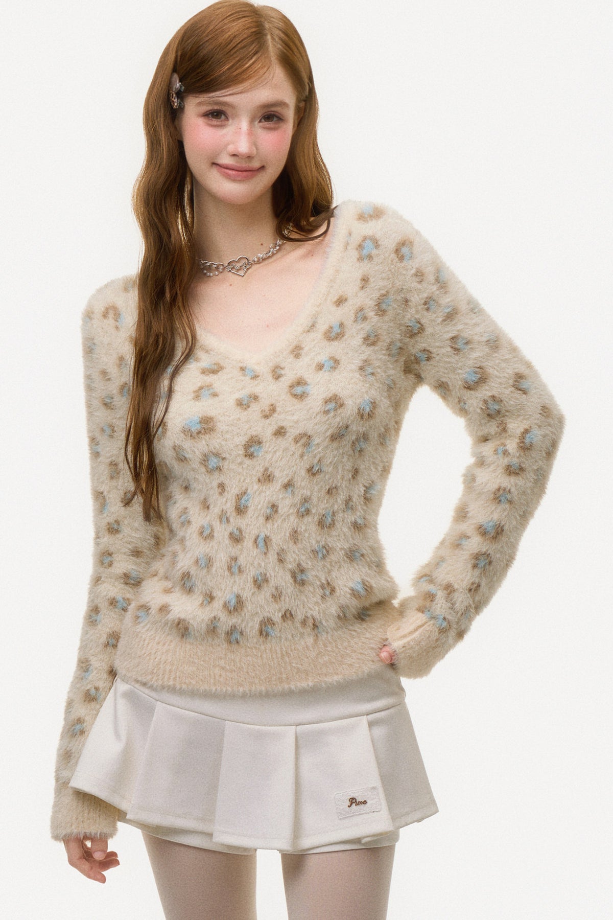 Leopard Print V-Neck Knit Sweater