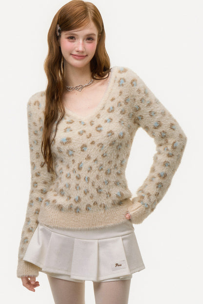 Leopard Print V-Neck Knit Sweater