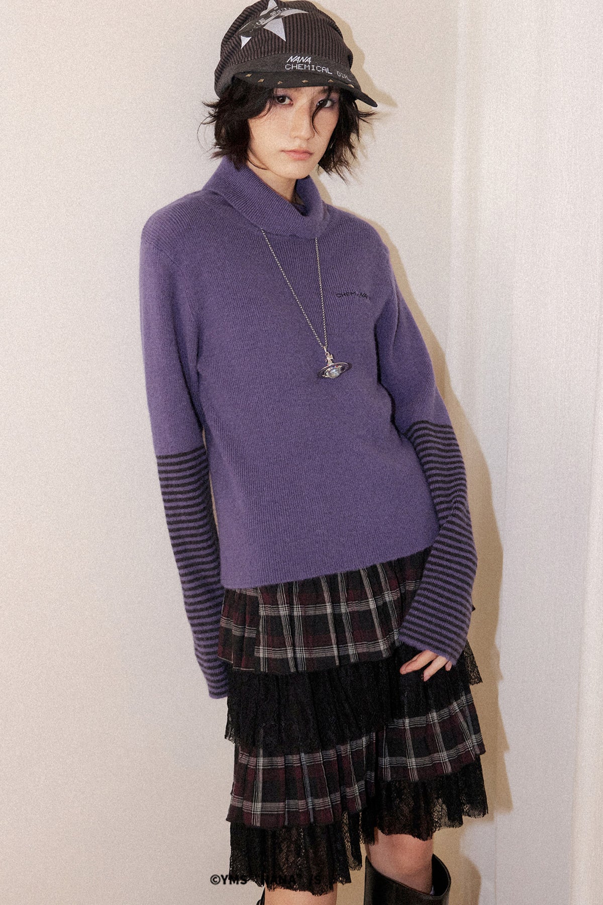 Gray Purple Nana Print Batwing Sweater