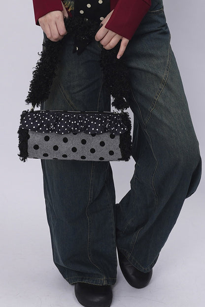 Polka Dot Ruffled Cylinder Bag