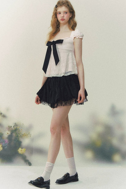 Summer Square Neck Bow Blouse