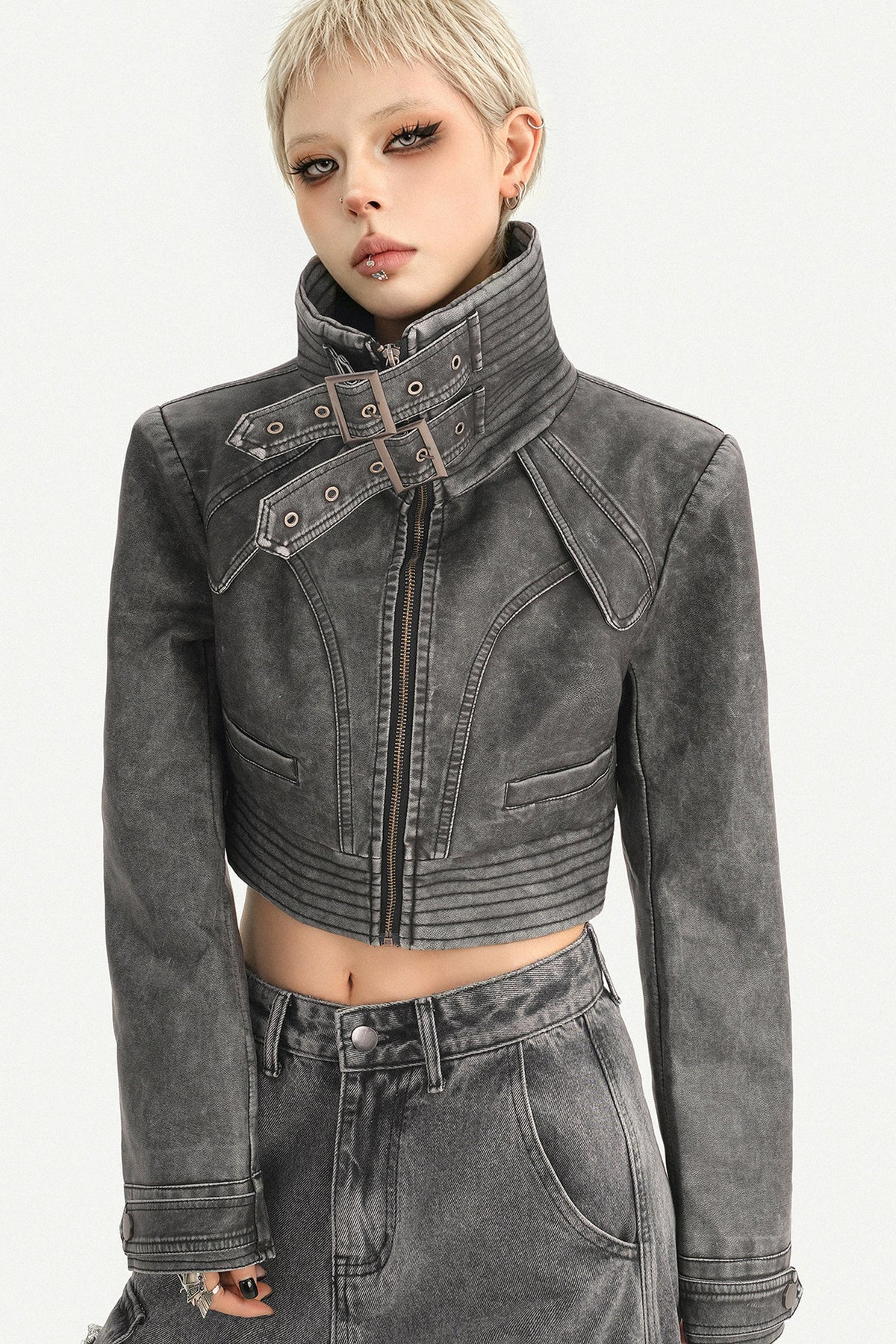 Vintage Distressed Washed Leather Jacket