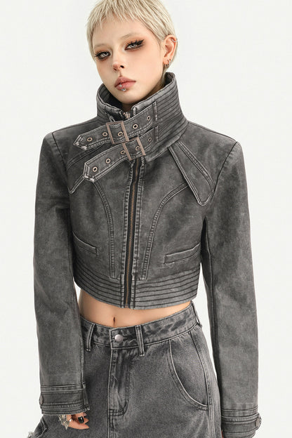 Vintage Distressed Washed Leather Jacket
