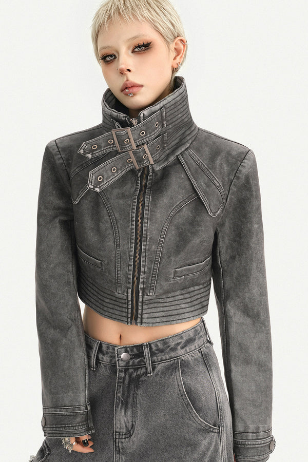 Vintage Distressed Washed Leather Jacket